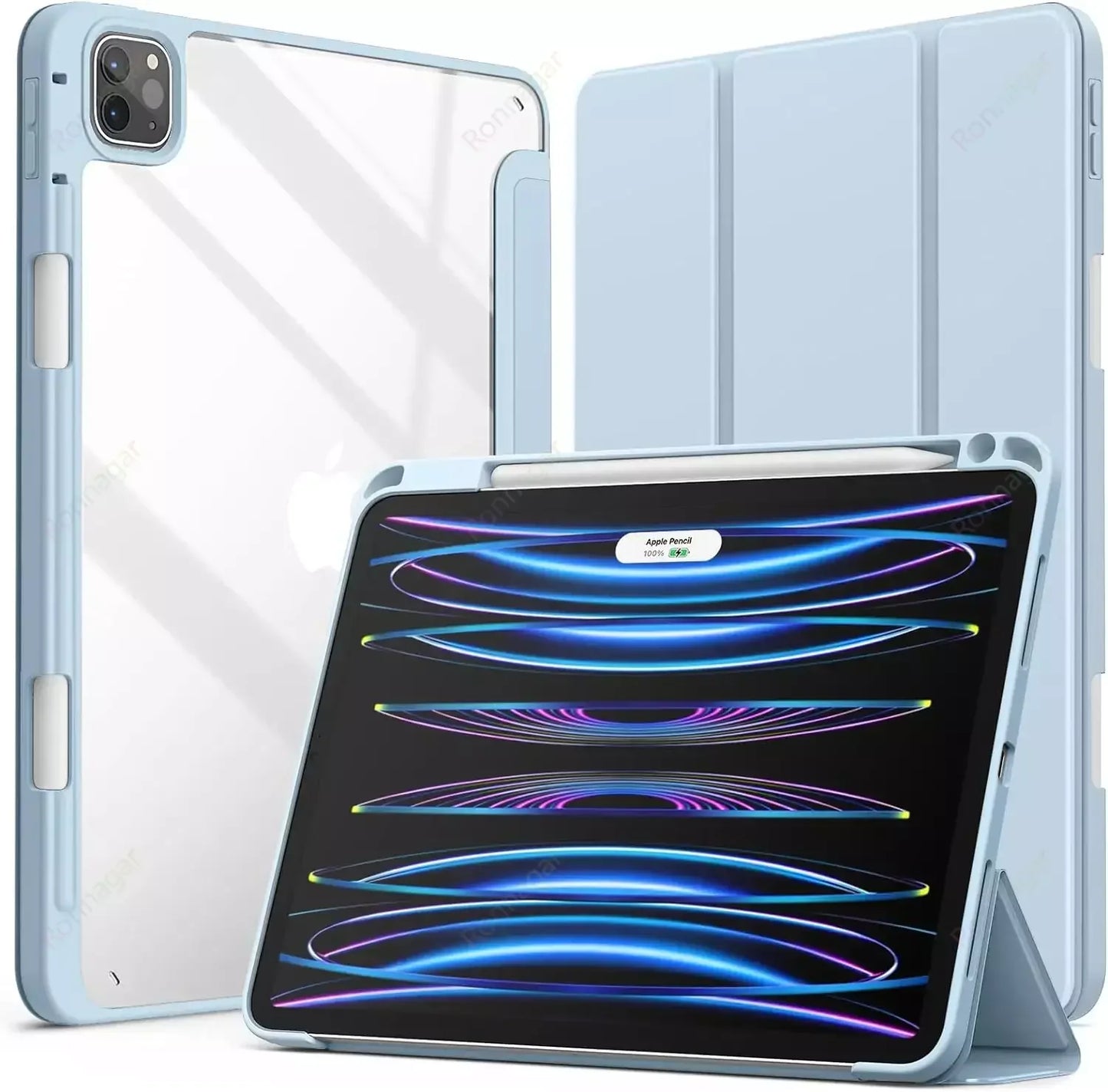 iPad Smart Case with Pencil Holder - Clear Back Trifold Cover