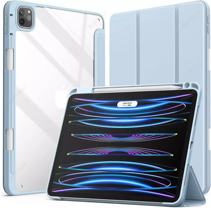 iPad Smart Case with Pencil Holder - Clear Back Trifold Cover