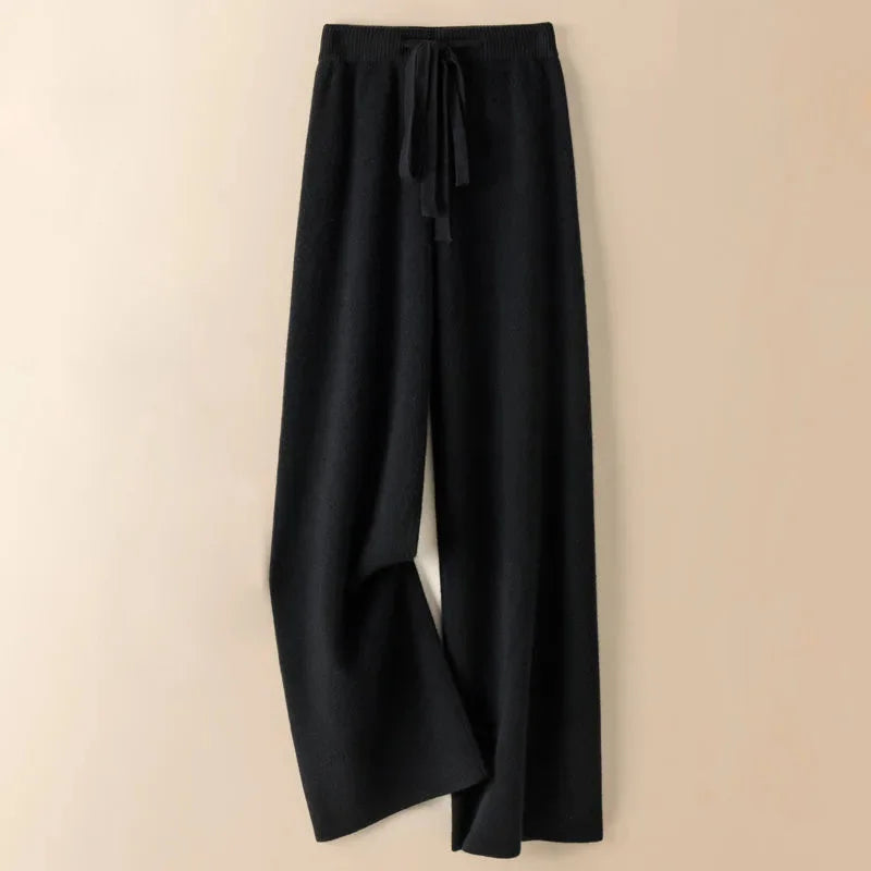 Knit Wide-Leg Pants for Women – Warm Elastic Waist Straight Trousers