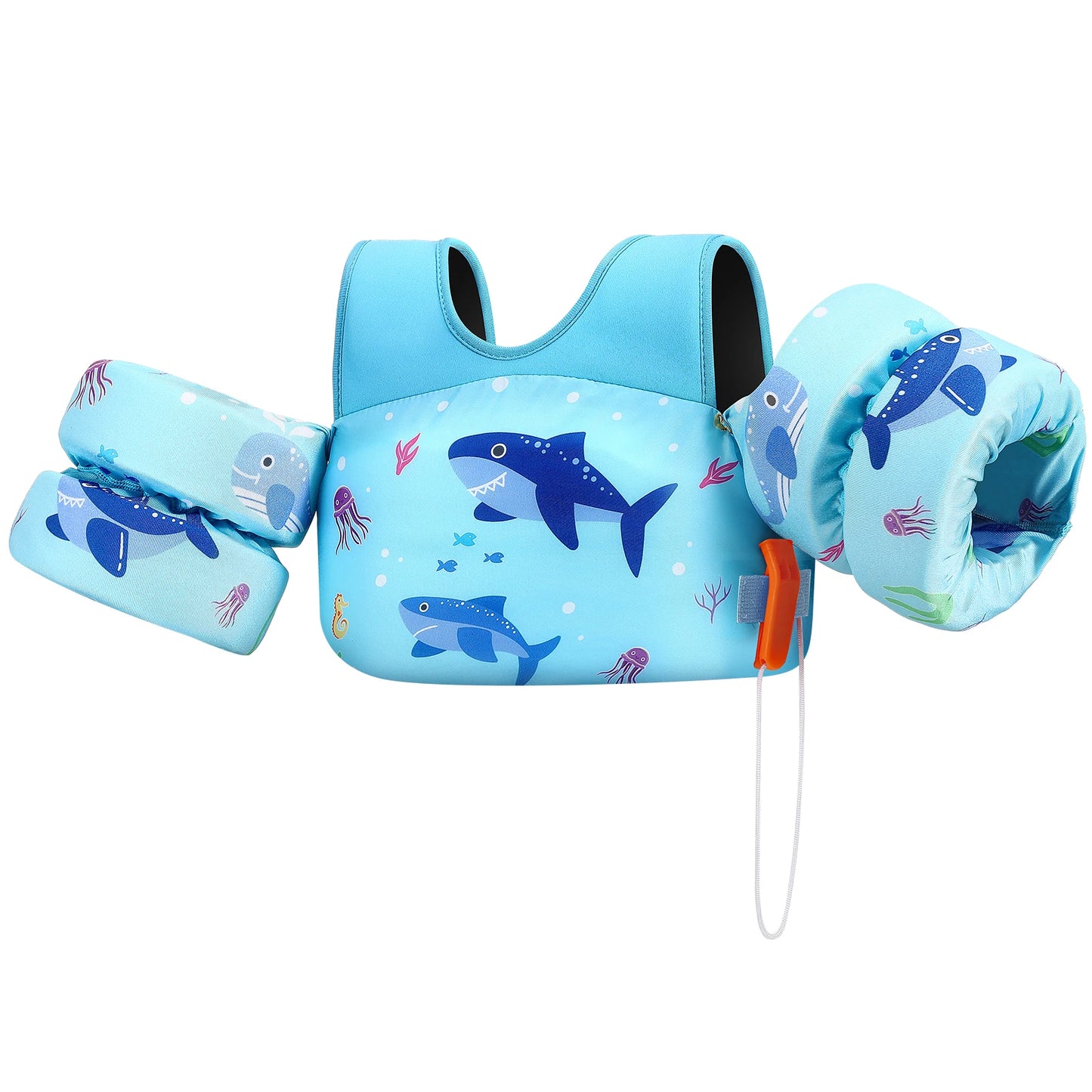 Kids Swim Life Vest with Foam Arm Floats & Safety Whistle – 20–70 lbs
