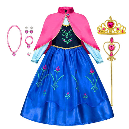 Princess Anna Costume Dress for Girls – Frozen Cosplay with Cape