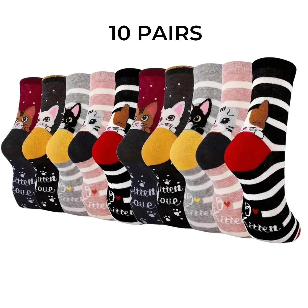 5 Pairs Cute Cat Pattern Women’s Crew Socks
