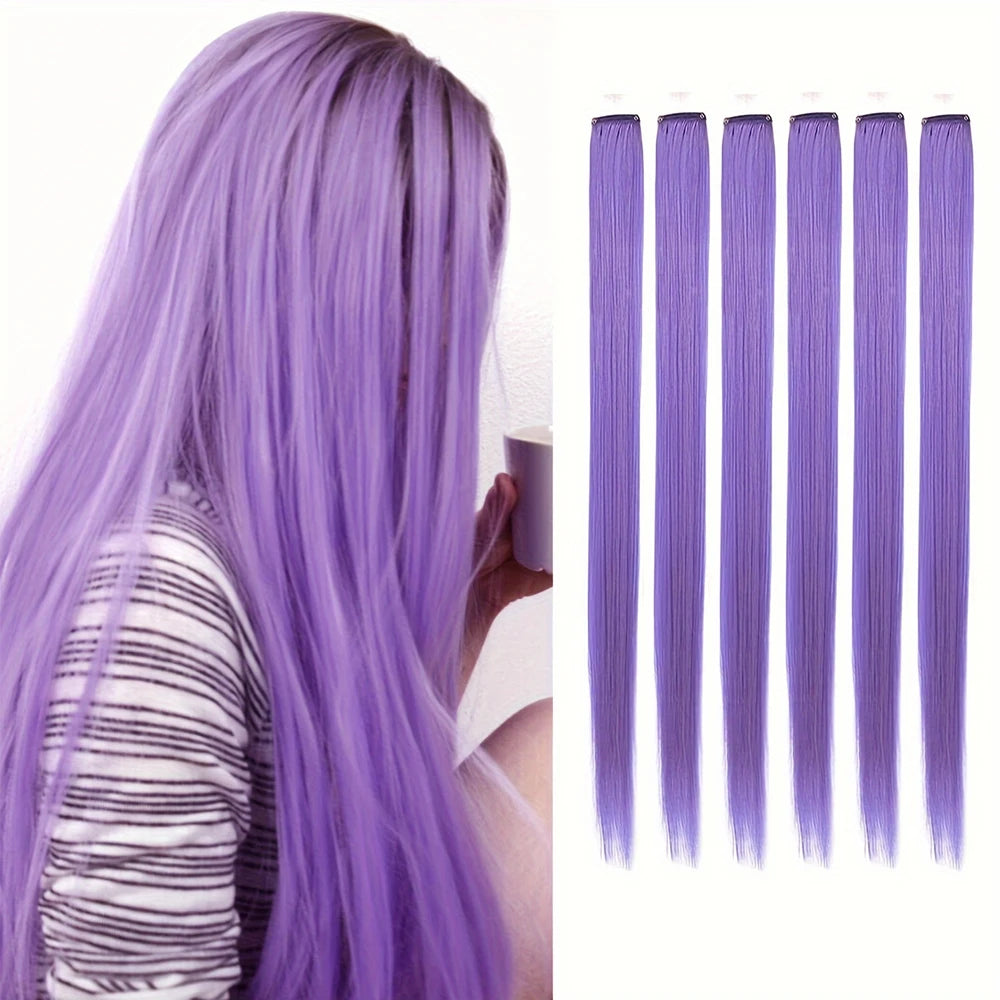 Clip-In Hair Extensions 6 Pcs Colored Highlights 22 Inch Straight