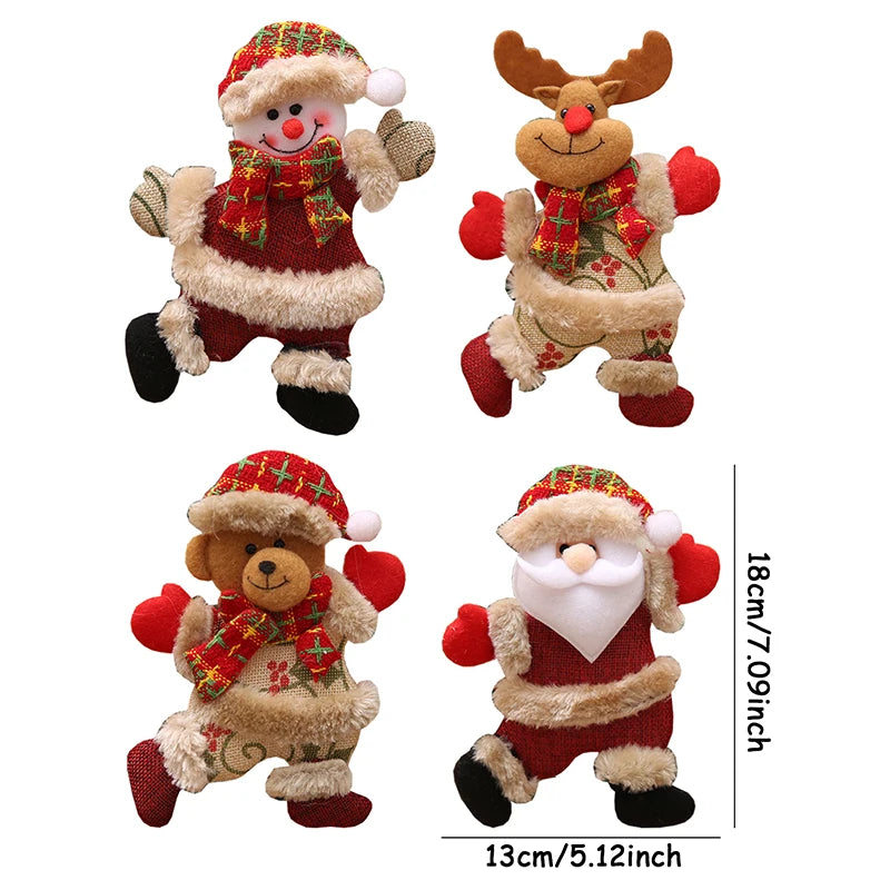Christmas Plush Doll Ornaments 4-Piece Set - Santa, Snowman, Reindeer & Bear