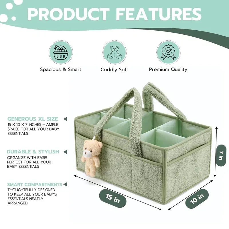Baby Diaper Caddy Organizer – Plush Nursery Storage Basket with Compartments