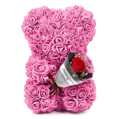 Rose Teddy Bear – Artificial Flower Bear Gift for Valentine's Day, Mother's Day & Birthdays