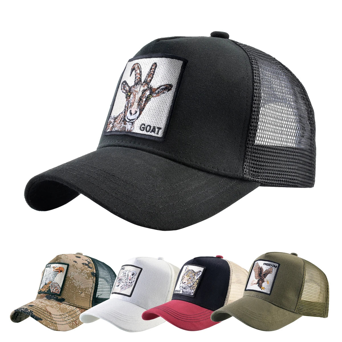 Unisex Embroidered Animal Patch Trucker Snapback Cap