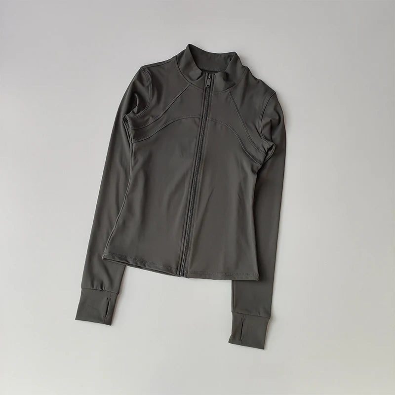Women's Zip-Up Athletic Jacket – Stand Collar Long Sleeve Fitness Top