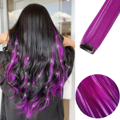 Clip-In Hair Extensions 6 Pcs Colored Highlights 22 Inch Straight