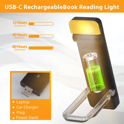 Clip-On Book Light USB Rechargeable LED Reading Lamp with Timer