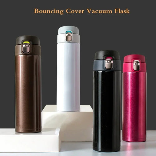 Vacuum Flask Thermos Bottle 500ml – Stainless Steel Pop-Up Lid Travel Mug
