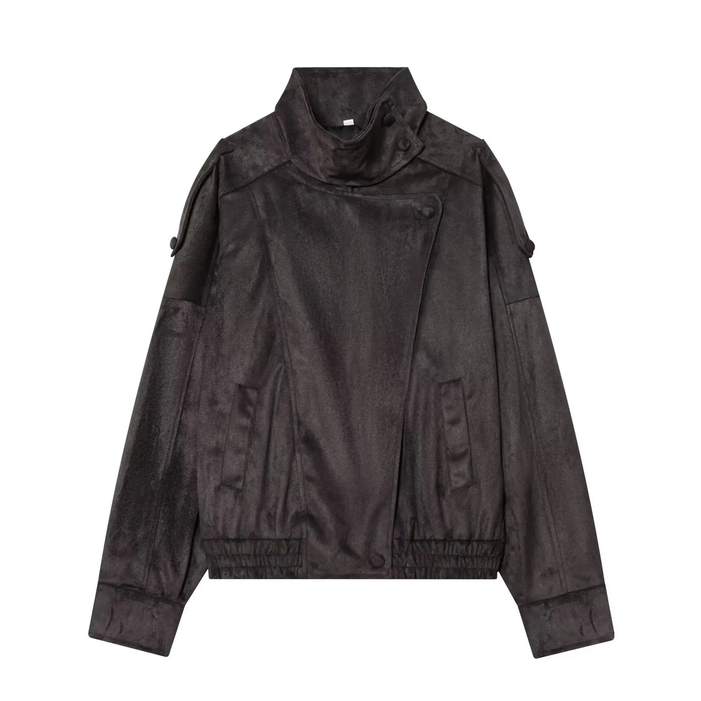 Women's Faux Leather Moto Jacket – Pebble Texture Autumn Coat