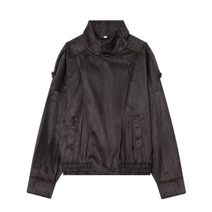 Women's Faux Leather Moto Jacket – Pebble Texture Autumn Coat