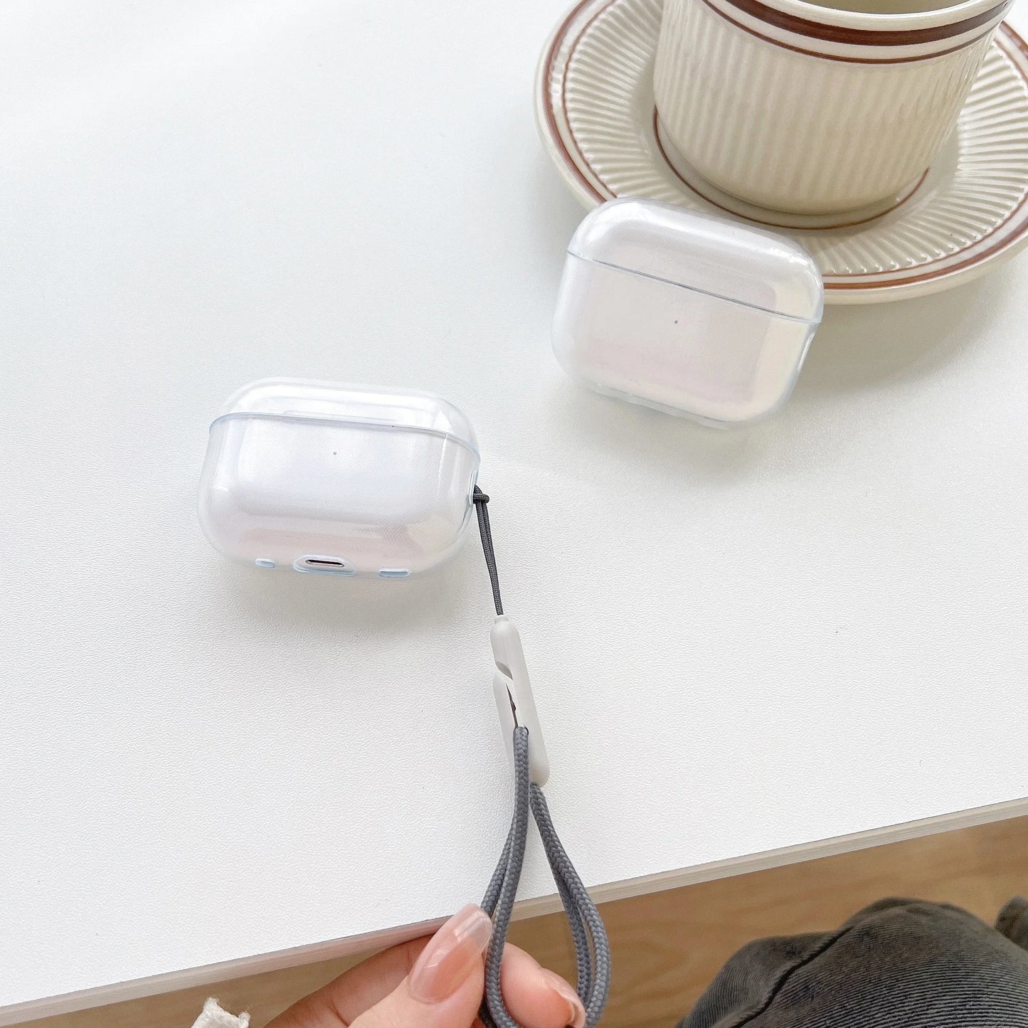 Clear TPU AirPods Case with Lanyard Strap – Shockproof