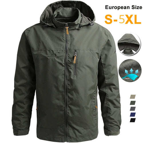 Men's Waterproof Tactical Windbreaker Jacket – Hooded Outdoor Coat