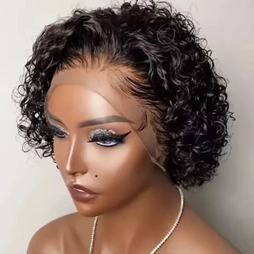 Pixie Cut Curly Human Hair Wig – 13x1 Transparent Lace Front Short Bob