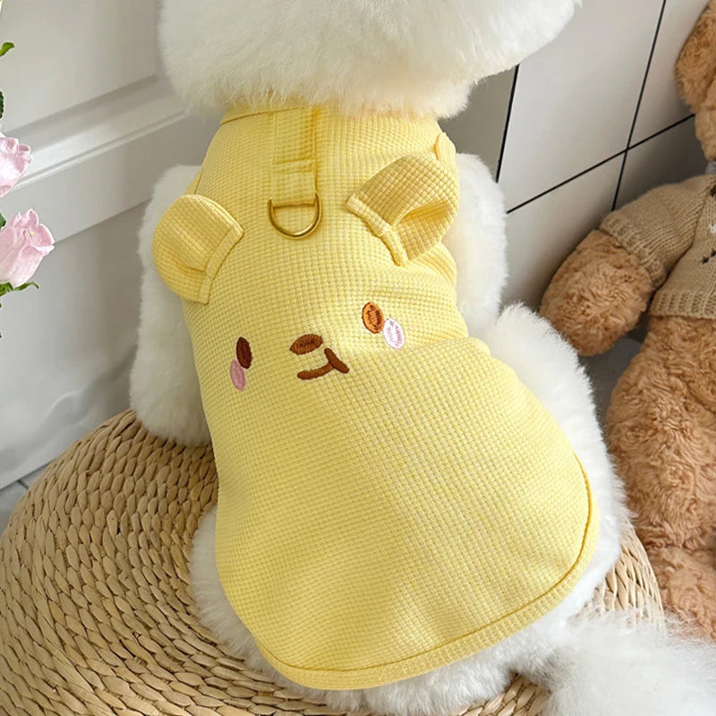 Waffle Knit Pet Vest Cute Puppy Shirt with Leash Ring for Dogs & Cats