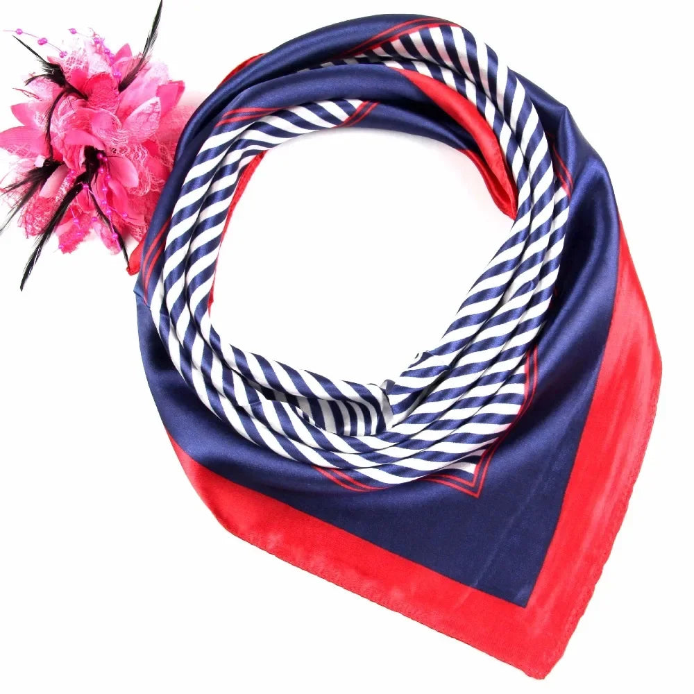 Women's Printed Square Head Scarf – 50x50cm Silk-Feel Kerchief