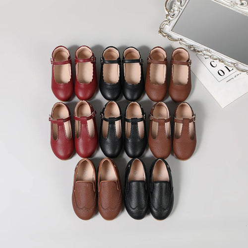 Girls T-Strap Mary Jane Flats – Kids PU Leather Dress Shoes