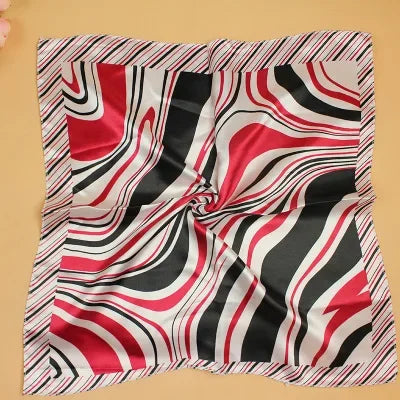 Women's Printed Square Head Scarf – 50x50cm Silk-Feel Kerchief