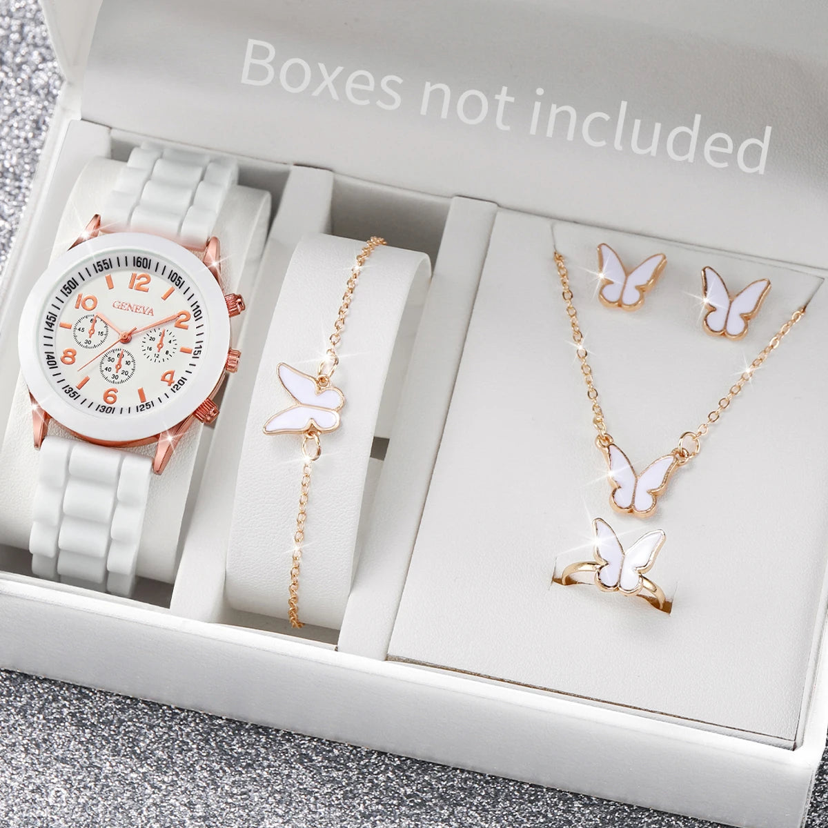 Women's Quartz Watch & Jewelry Set with Silicone Band