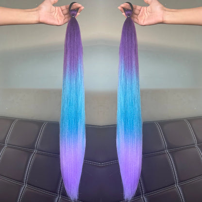 Synthetic Ponytail Hair Extension 2pcs – Long Straight, Colorful, Braiding Hairpiece with Rubber Band