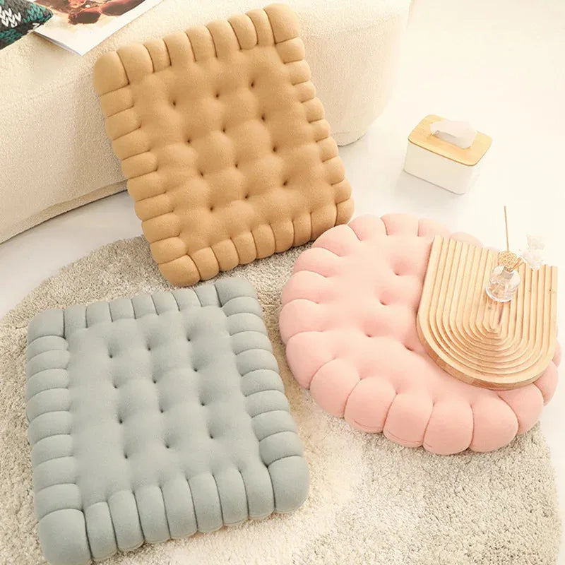 Biscuit Shape Seat Cushion – Cute Soft Thick Floor Pillow for Home & Balcony