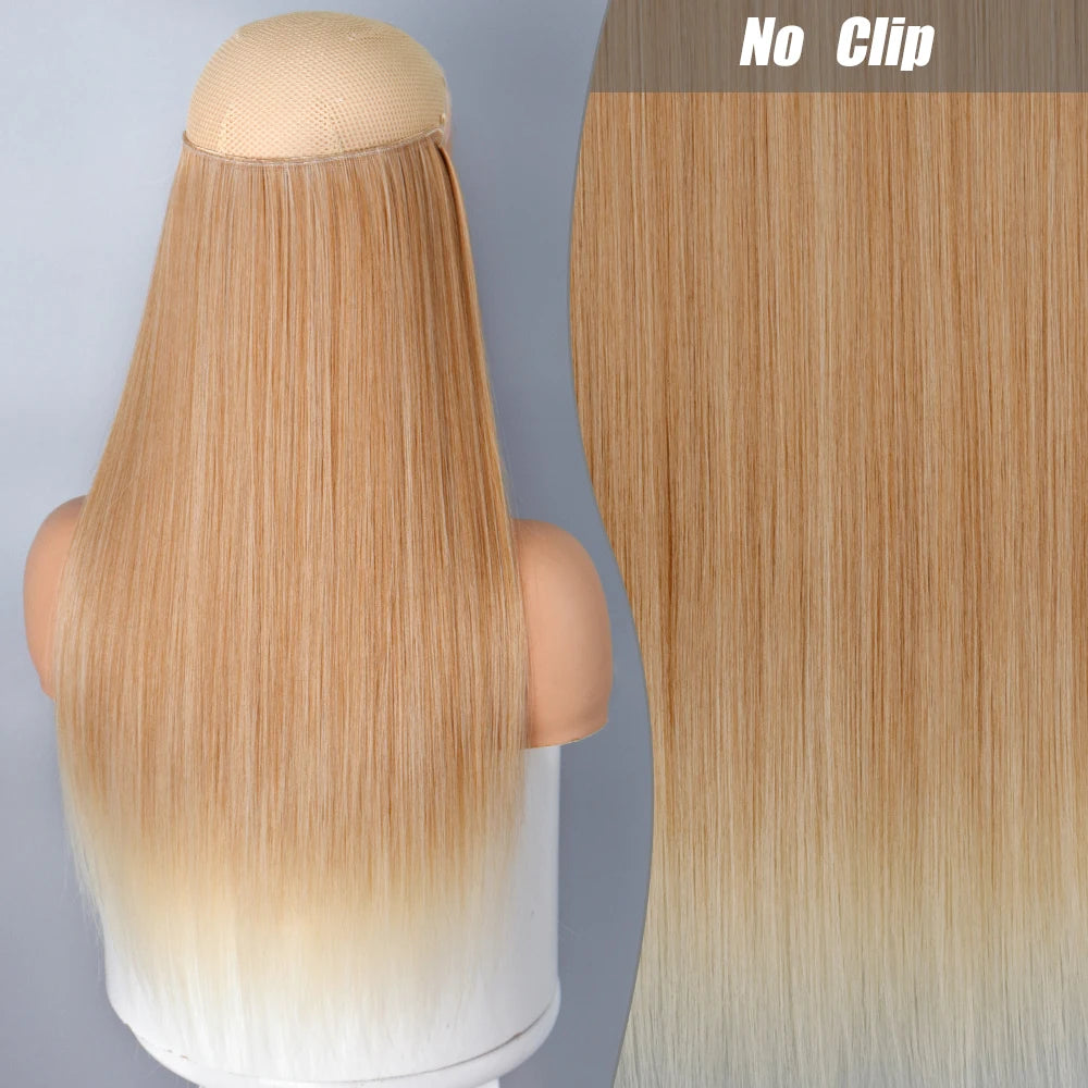 No-Clip Halo Hair Extensions – Long Wavy Synthetic Hairpiece
