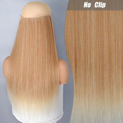 No-Clip Halo Hair Extensions – Long Wavy Synthetic Hairpiece