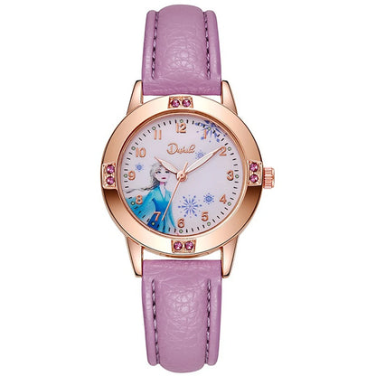 Cartoon Princess Kids Watch – Quartz PU Leather Strap