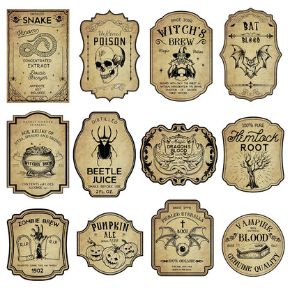 Halloween Wine Bottle Labels – Vintage Gothic Potion Stickers