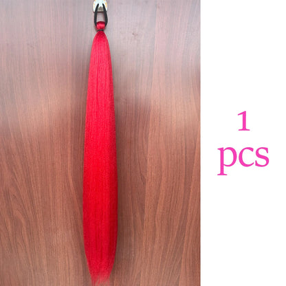 Synthetic Ponytail Hair Extension 2pcs – Long Straight, Colorful, Braiding Hairpiece with Rubber Band