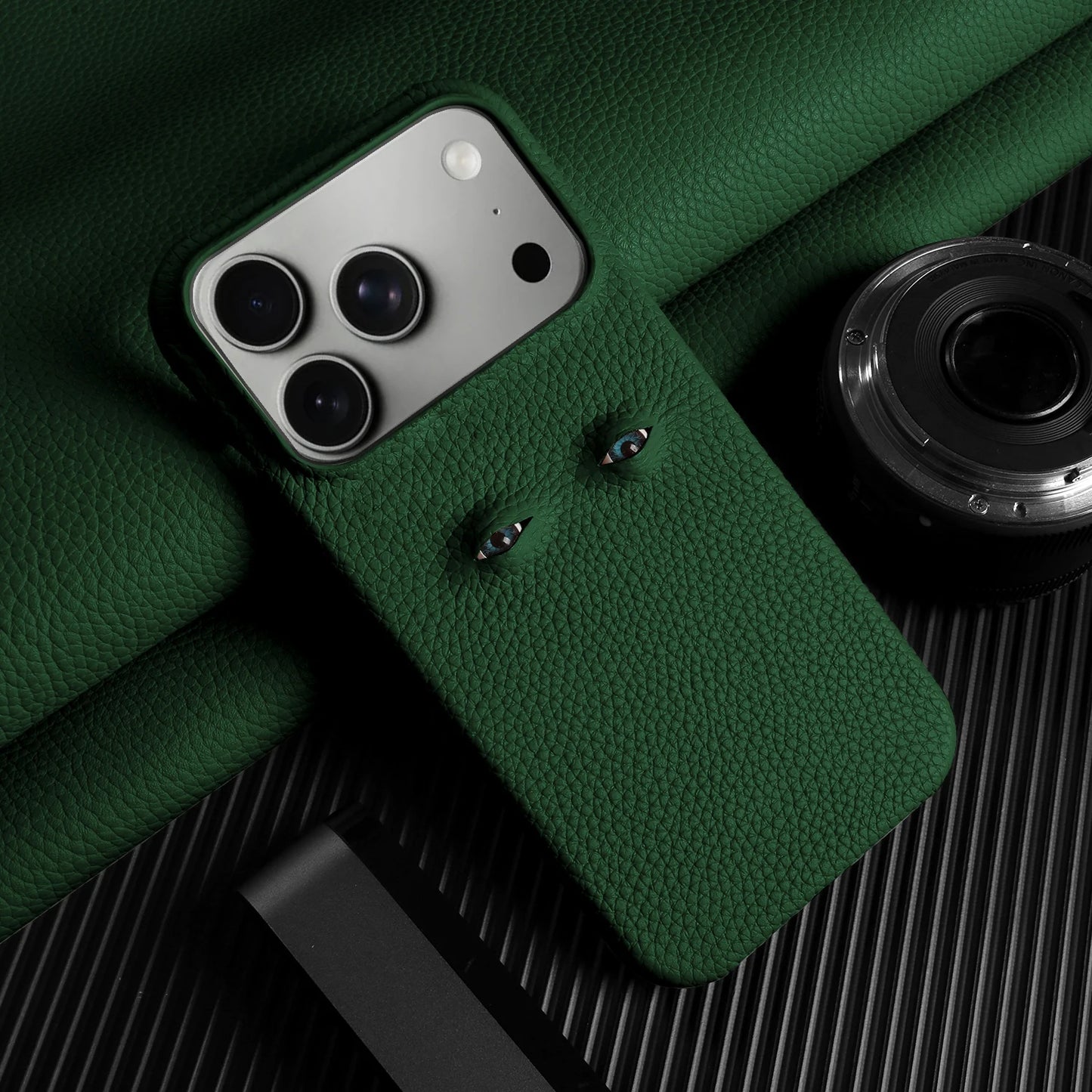 Eyes Lychee Genuine Leather iPhone Case