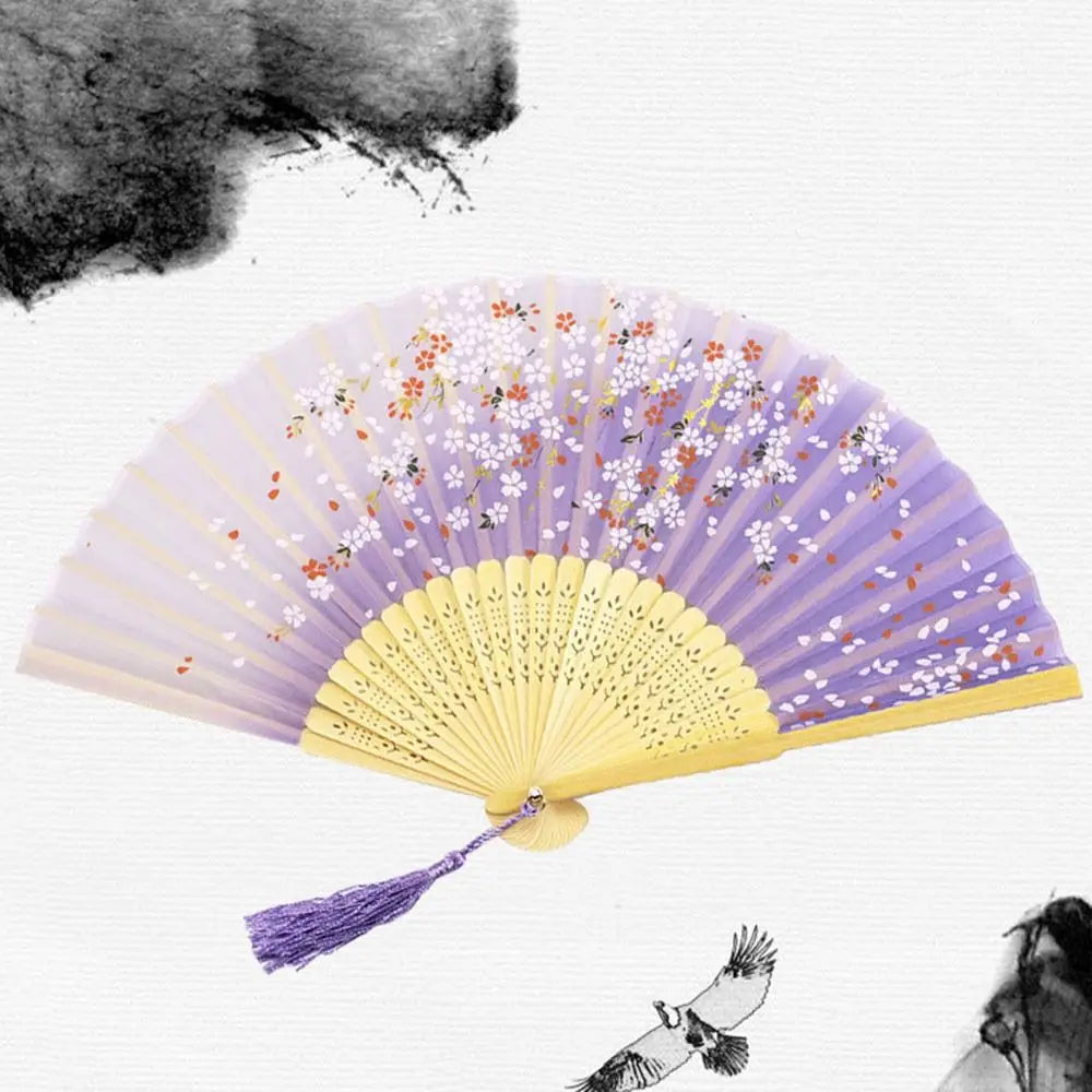 Folding Hand Fan Chinese Silk Fabric Fan for Weddings & Dance