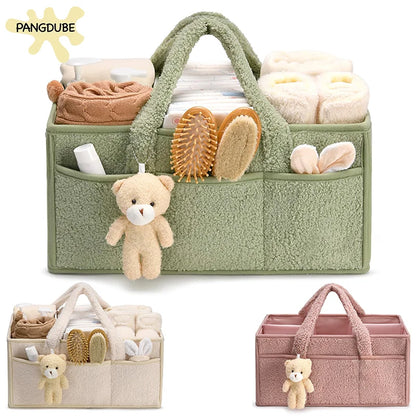 Baby Diaper Caddy Organizer – Plush Nursery Storage Basket with Compartments