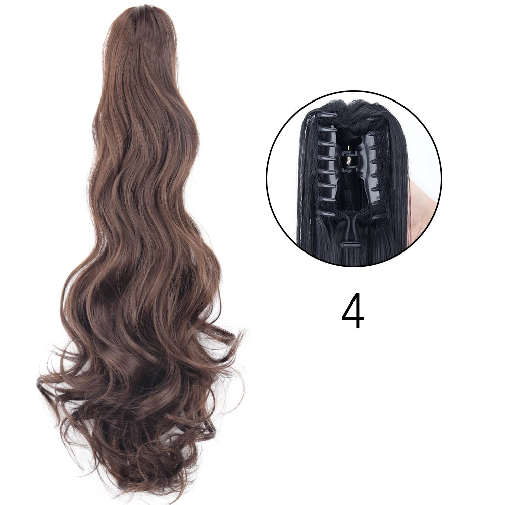 Claw Clip Ponytail Hair Extension 24 Inch Wavy Synthetic Heat Resistant