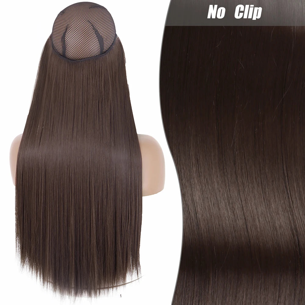 No-Clip Halo Hair Extensions – Long Wavy Synthetic Hairpiece