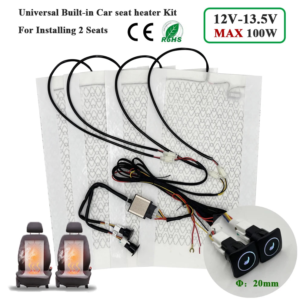 Car Seat Heater Kit Universal 12V 100W Carbon Fiber Pads for 2 Seats