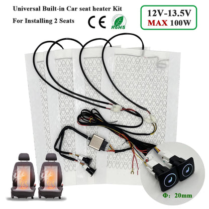 Car Seat Heater Kit Universal 12V 100W Carbon Fiber Pads for 2 Seats