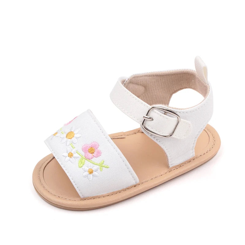 Baby Girl Embroidery Flower Sandals – Soft Sole 0–18 Months