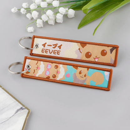 Anime Embroidered Keychain - Cute Cartoon Jet Tag Key Ring