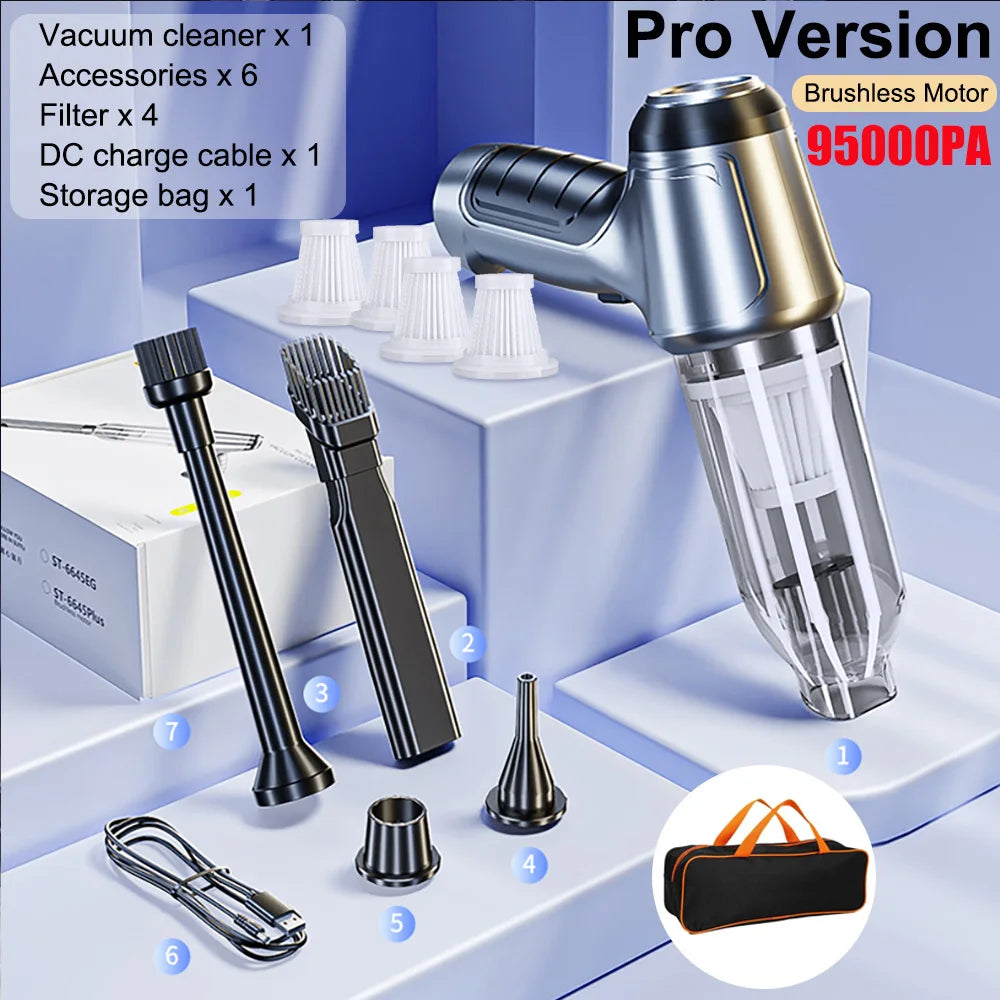 Handheld Wireless Car Vacuum Cleaner 95000Pa 2-in-1 Blower & Home Use