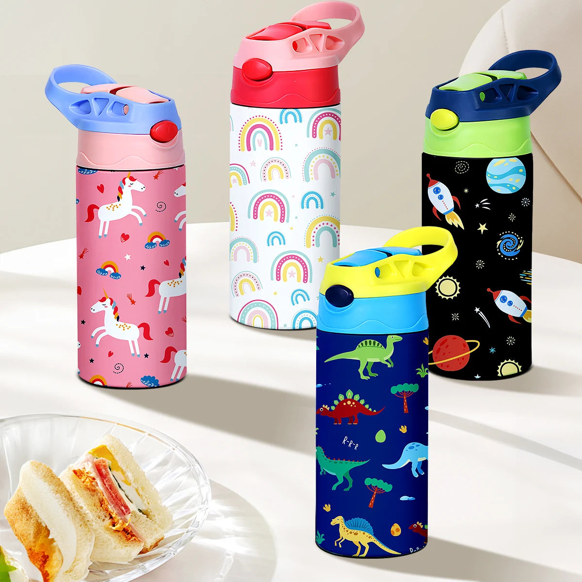 Kids Cartoon Insulated Water Bottle with Straw – 12oz Stainless Steel