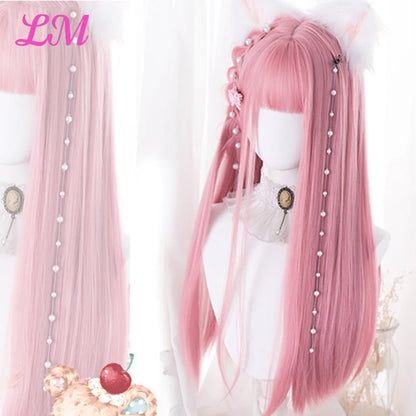 Cosplay Synthetic Wig with Bangs – Long Straight 24 Inch, Heat Resistant
