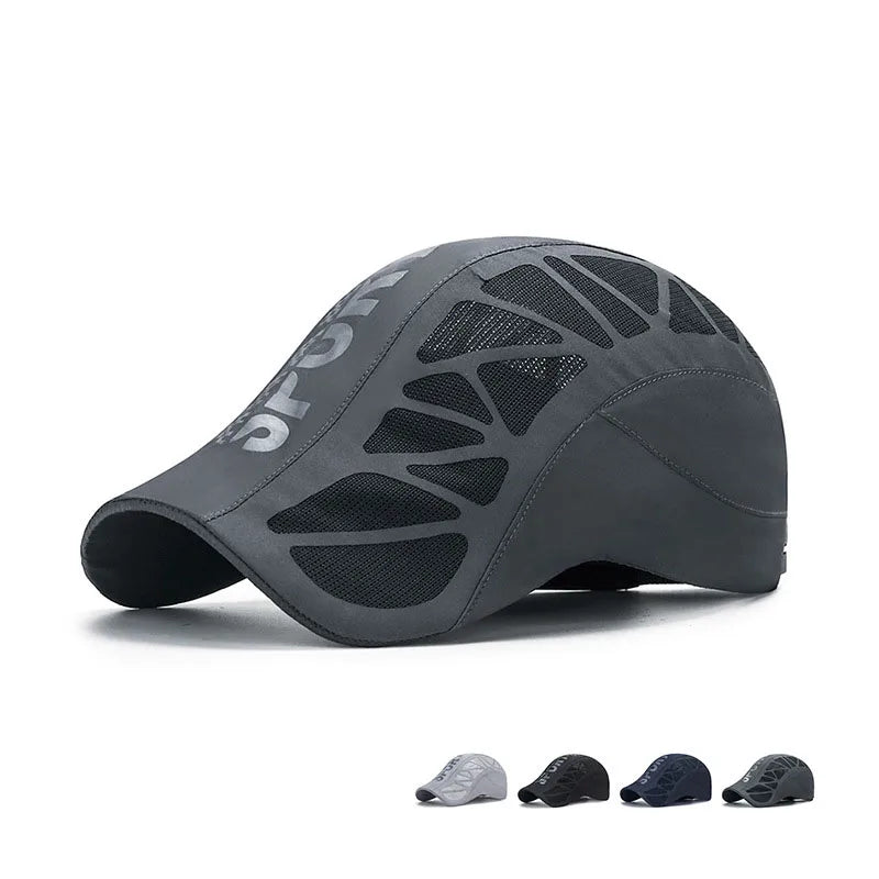 Quick Dry Mesh Flat Cap – Breathable Sports Baseball Hat