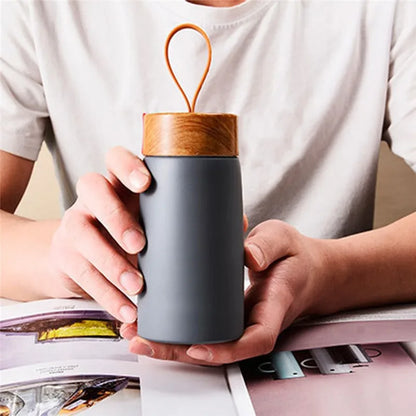 Mini Insulated Coffee Mug – Stainless Steel Thermos with Wood Lid