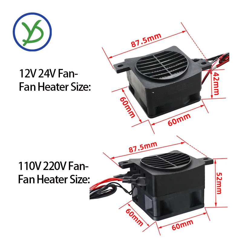PTC Ceramic Fan Heater 12V 24V 48V 110V 220V 50W–400W
