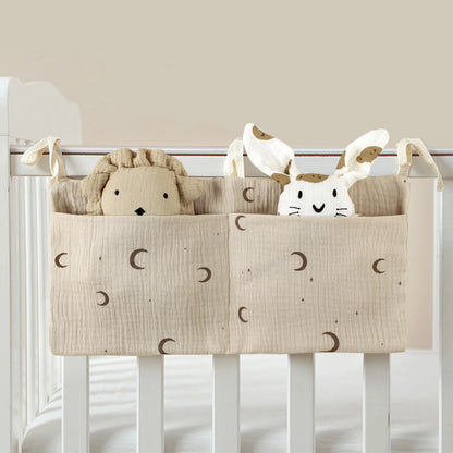 Baby Crib Organizer – Cotton Bedside Storage Bag for Nursery