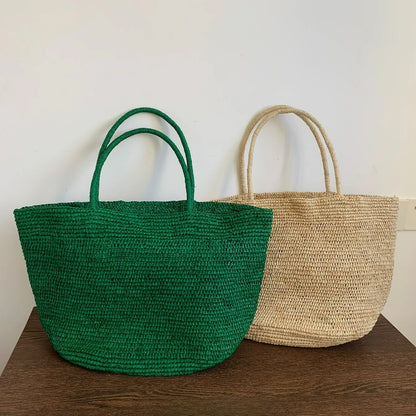 Large Handwoven Rattan Tote Bag – Women's Straw Beach Handbag