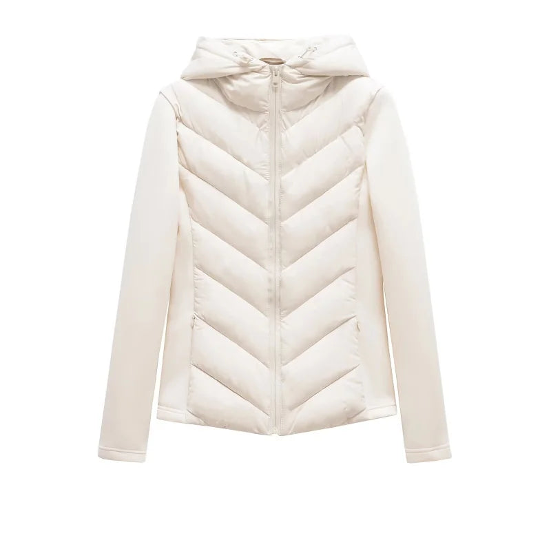 Women's Hooded Patchwork Cotton Jacket – Long Sleeve Sport Coat